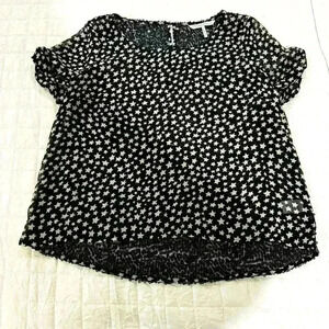 French Connection Small Black Gray Sheer Star Pattern Top Sequined Back